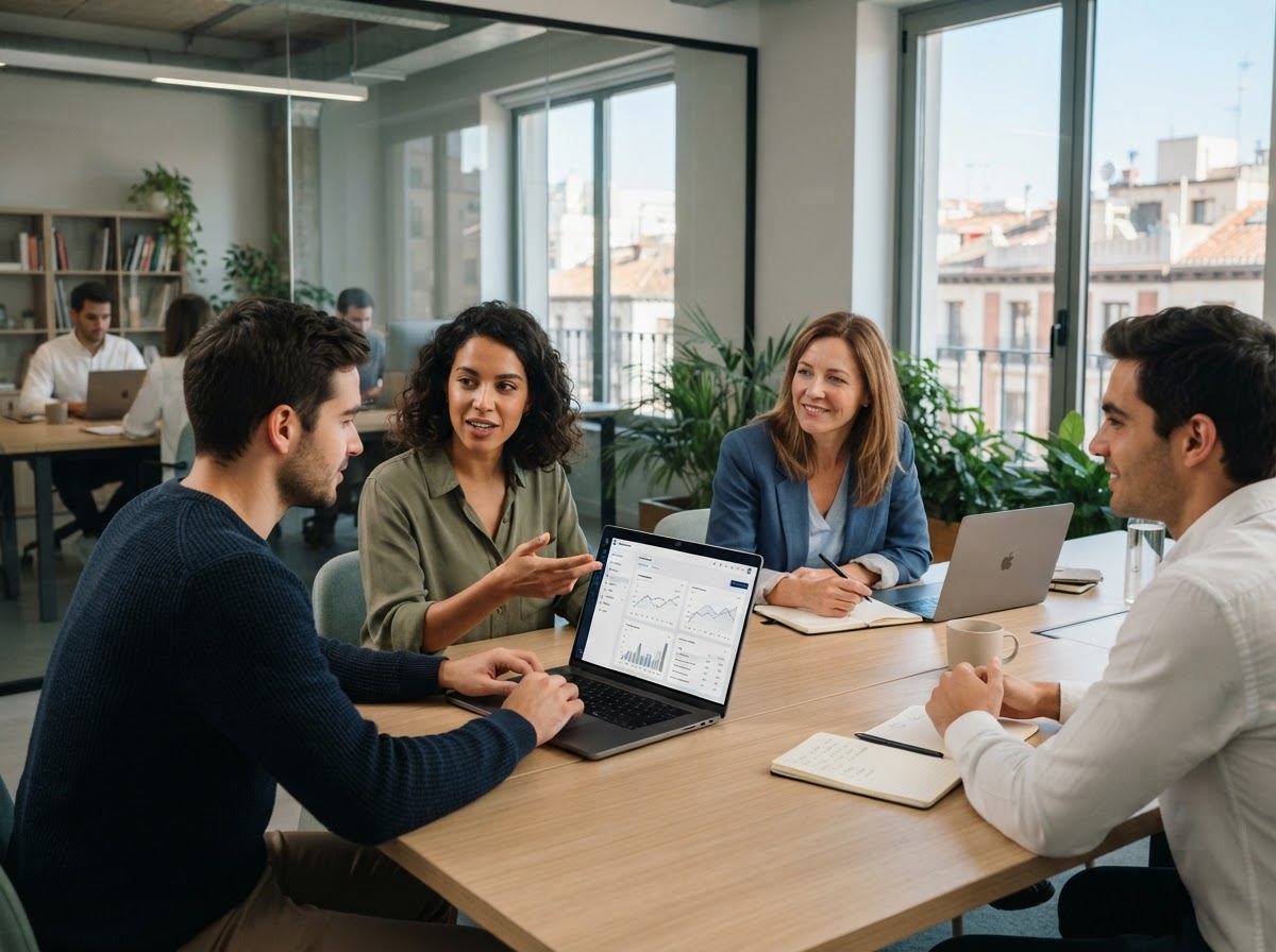 Caudalence AI equipo analizando datos de mercado en un entorno de trabajo remoto